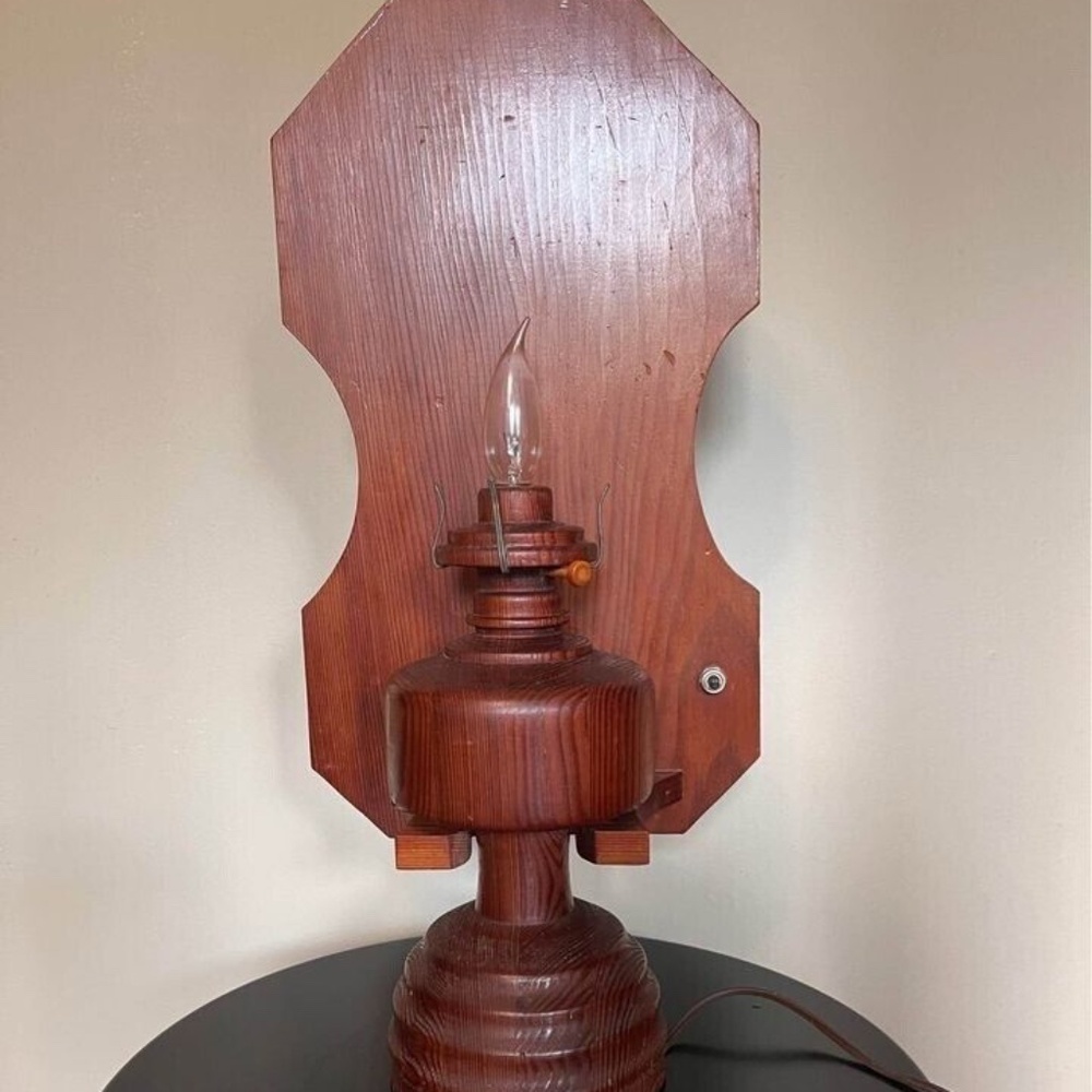 Vintage Rustic Farmhouse Wooden Electric Oil Lamp With Wooden Wall Mount
